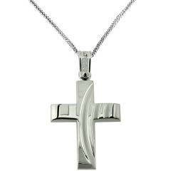 Λευκόχρυσος σταυρός Κ14 με αλυσίδα